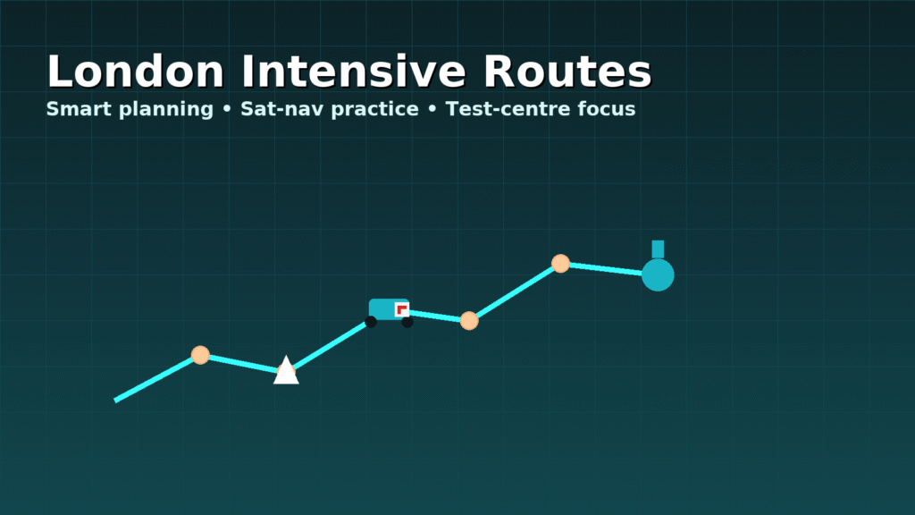 intensive driving course London route planning with sat-nav practice and local test-centre focus