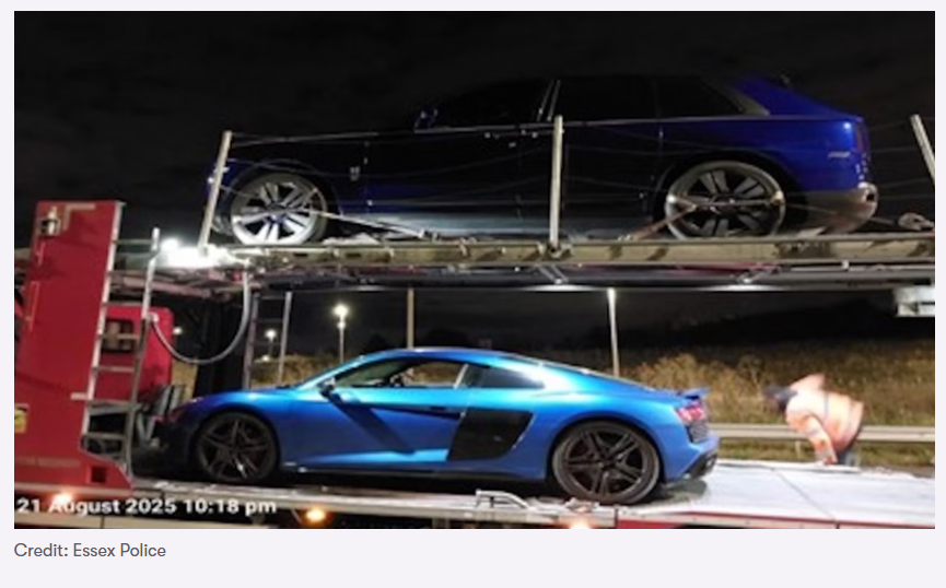 Essex Police seized nine supercars after dangerous driving on the M25 and A13. Section 59 used to stop the convoy within minutes. Full report from HSA News.
