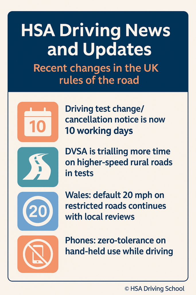 HSA Driving News and Updates: Recent UK Rules of the Road Changes for Learner Drivers